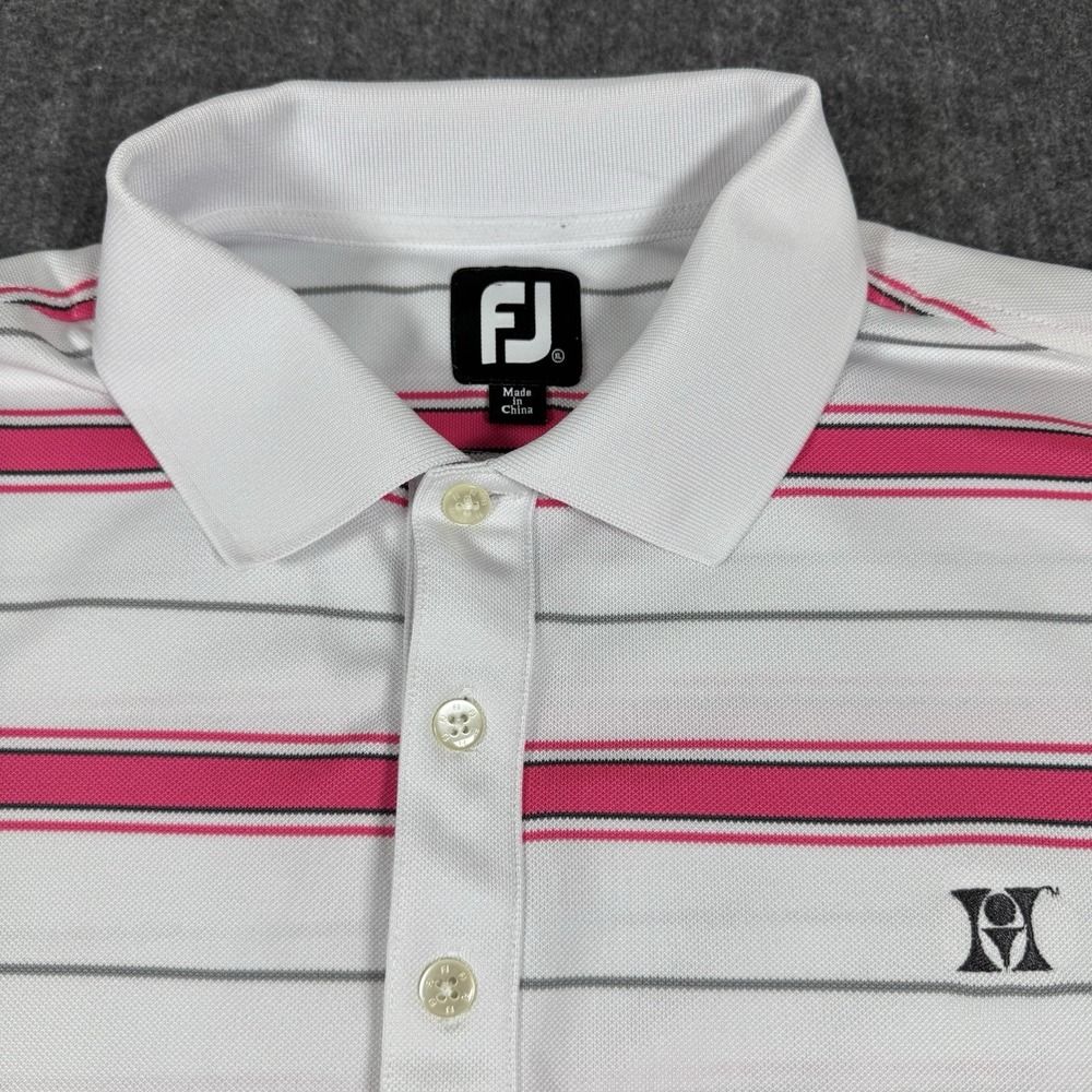 FootJoy FJ Men's Golf Polo Shirt XL White Pink Gray Striped Short Sleeve